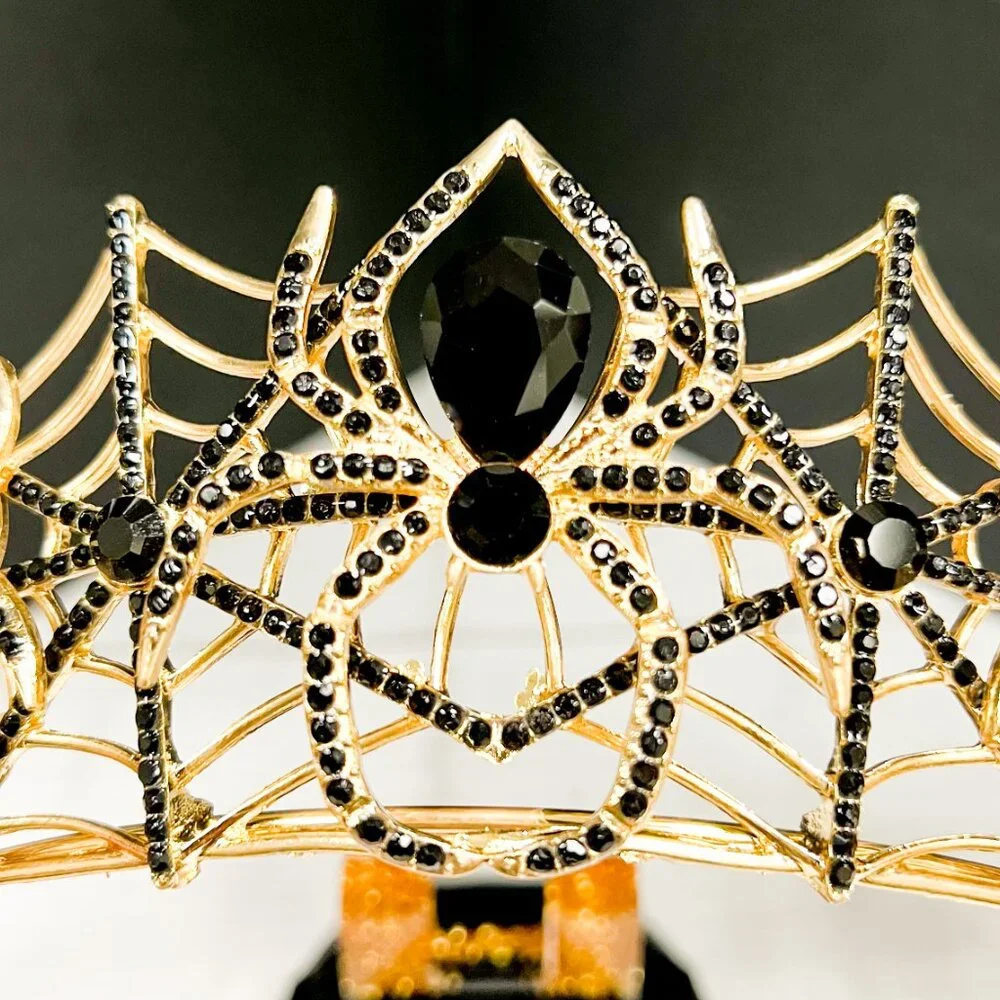 Spider woman crown, goth Halloween crown, Cosplay gold crown, Black spider crown